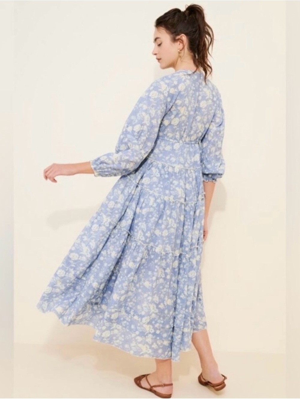 Free People Pappiet Midi Dress in Bluebell Combo Size XL - Picture 7 of 9